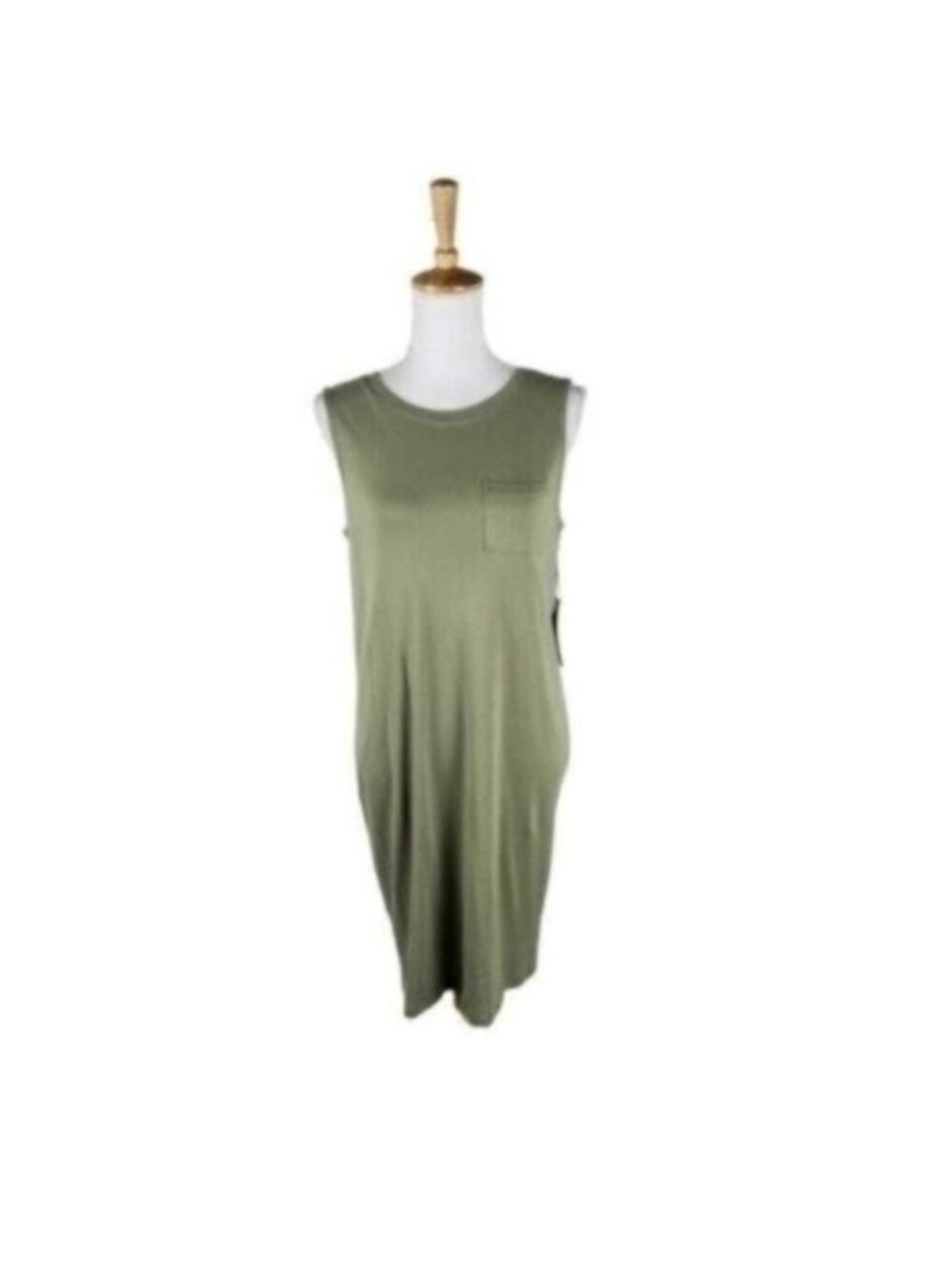 Three Dot Pocket Tank Dress Oil Green Size Small
